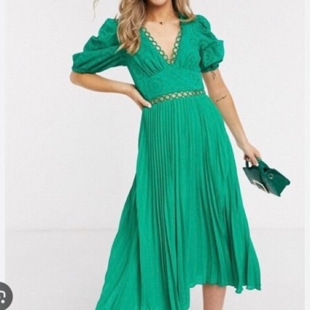 ASOS Green Eyelet Gingham Midi Dress